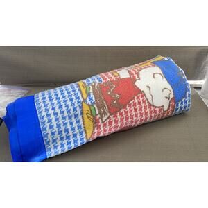 Vintage Peanuts Snoopy Acrylic Blanket – Cheer Baseball Lucy Charlie Satin Trim